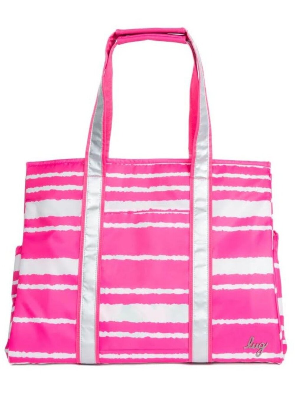Lug Rover X-Large Carry-All Tote Magenta Stripe Neon Pink/Metallic Silver